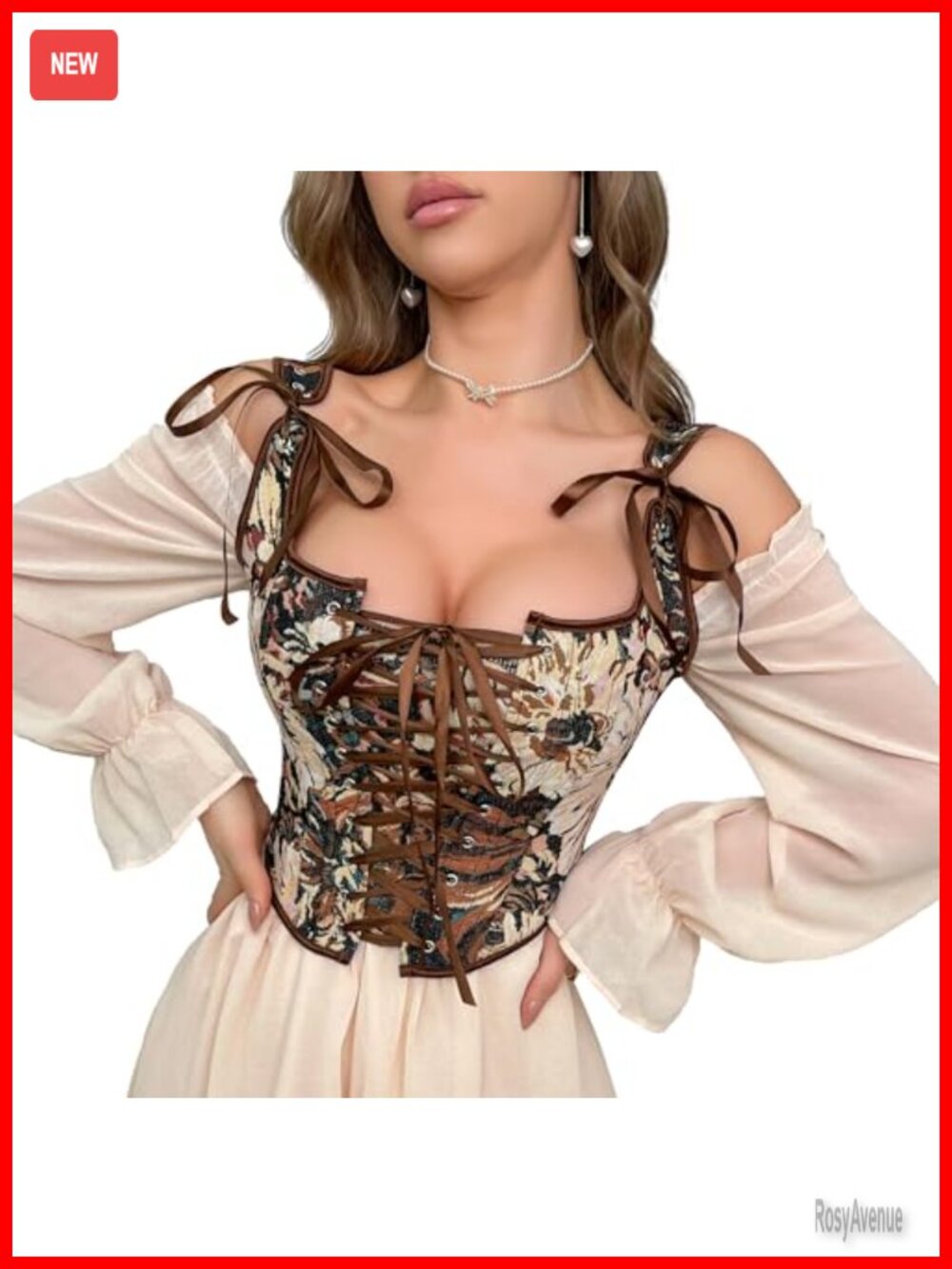 Renaissance Floral Bodice Corset Top Gothic Overbust Steampunk Bustier